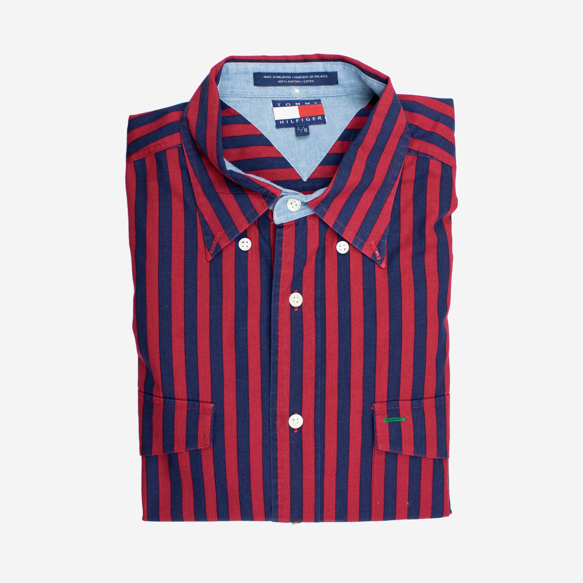Vintage 100% Cotton Navy/Red Stripe Large Long Sleeve — Tommy | Finn and Garments and Goods